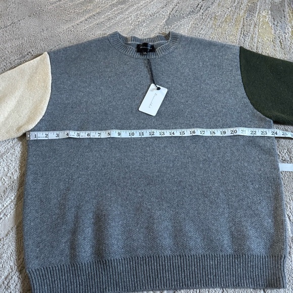 Line & Dot Dani sweater colorblock crewneck gray olive green cream small new - Picture 6 of 8